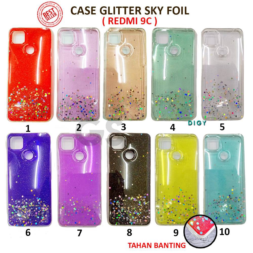 Case Import REDMI MI 9 MI 9A  MI 9C 9T  NOTE 10 PRO POCO F3 M3 Sparkly Silver Foil Starry Sky Soft Case