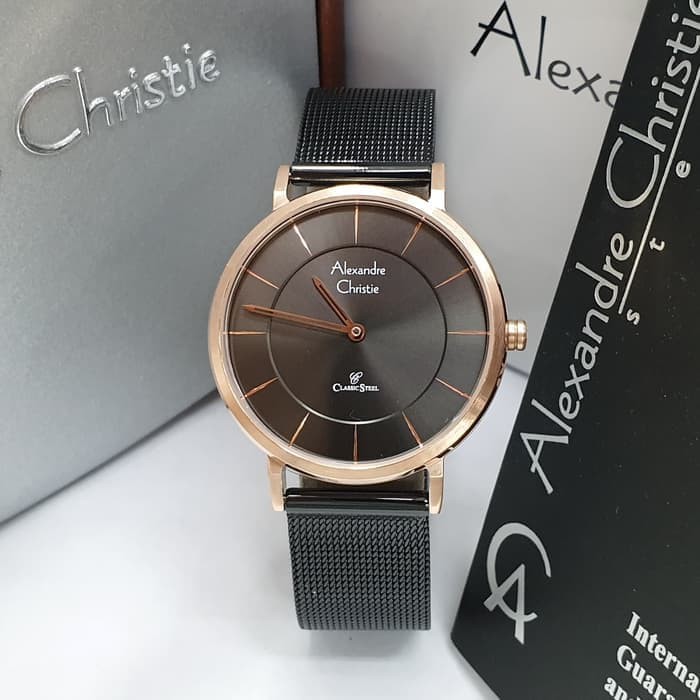 JAM TANGAN WANITA ALEXANDRE CHRISTIE AC 8586 / AC8586 ROSEGOLD BLACK ORIGINAL