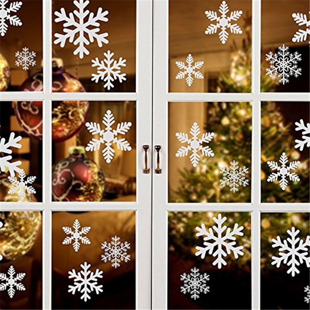 Solighter 27PCS Stiker Natal Mural Putih Xmas Dekorasi Jendela Toko Snowflake