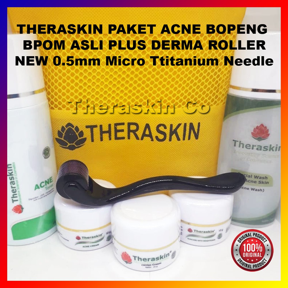 CREAM THERASKIN PAKET ACNE BOPENG BPOM ORIGINAL PLUS DERMA ROLLER 0.5mm Micro Titanium Needle