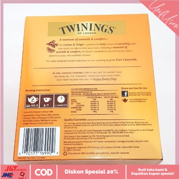 

⭐COD⭐ Twinings Lemon & Ginger 80 Tea Bags