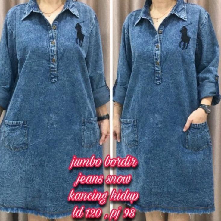 Terbaik.. Tunik Jeans Wanita Dewasa Terbaru 2022 Kekinian Import Harga Murah Model Jumbo Bordir