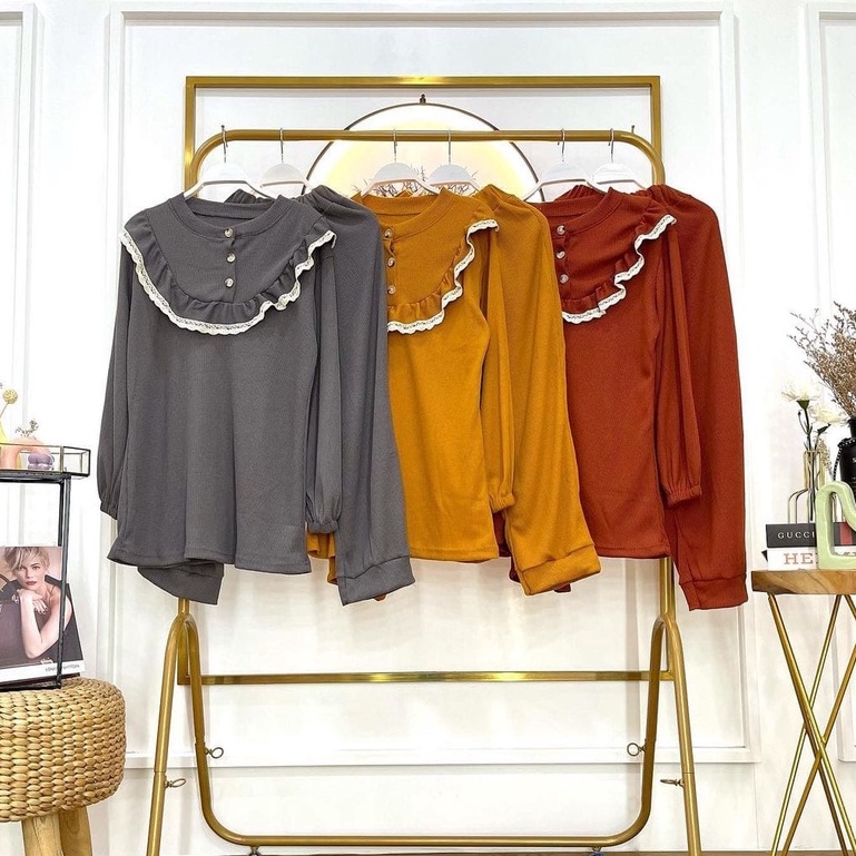 Setelan tunik busui kancing renda lengan karet wudhu + celana bahan rajut merk cocobee (903)