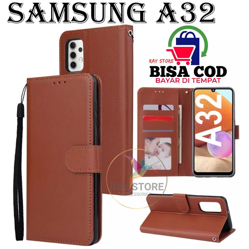 SAMSUNG A32 (4G) FLIP LEATHER CASE PREMIUM-FLIP WALLET CASE UNTUK OPPO SAMSUNG A32 (4G)