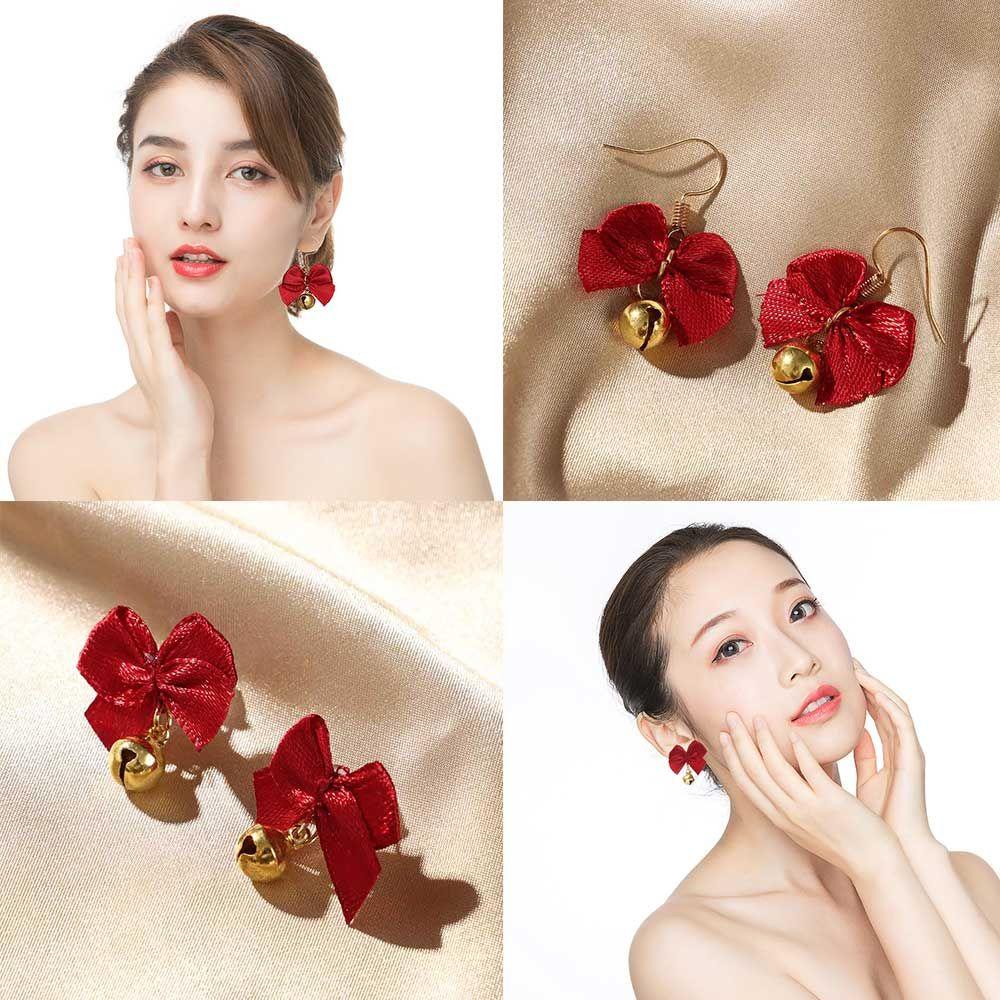 R-flower Stud Earrings Dekorasi Pesta Lonceng Busur Merah Xams