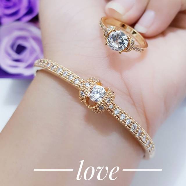 Gelang plus cincin lapis emas perhiasan wanita 2245