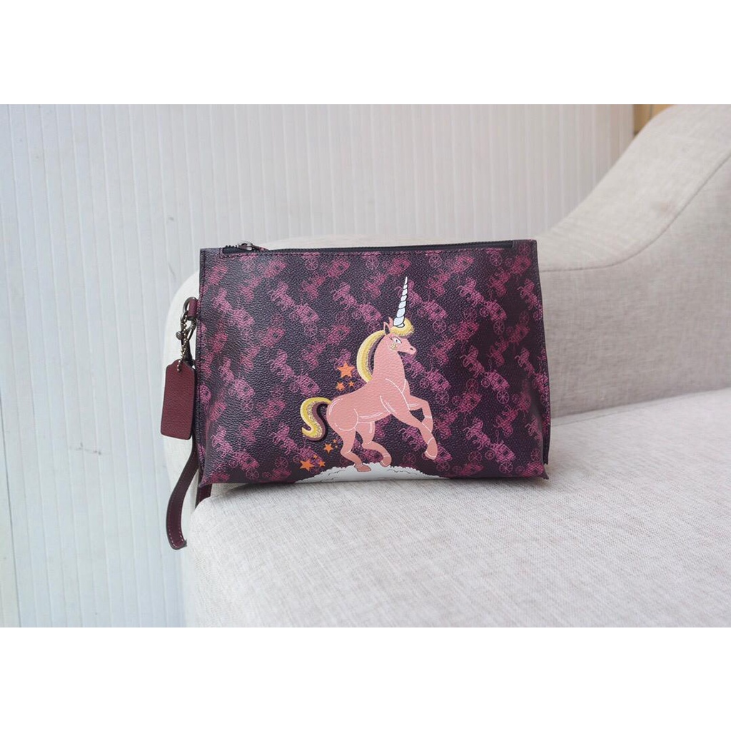 TAS CLUTCH ACADEMY WANITA WOMEN POUCH WITH HORSE AND CARRIAGE PRINT UNICORN 86106