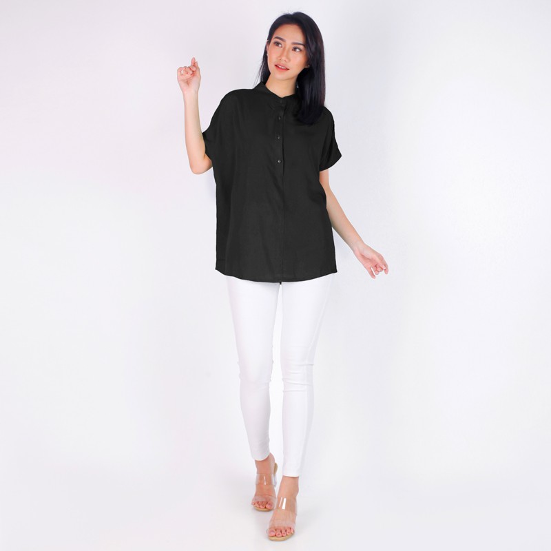 ARENA - Kemeja Wanita Jumbo Oversize Polos Kerah Shanghai / Mandarin Collar Shirt