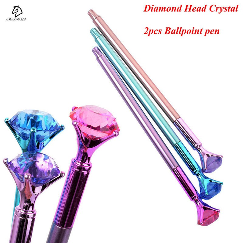 

INDORETAIL | 2 Pcs/Set Kawaii Kristal Bola Pena Ballpen Trendi Besar Ballpoint Pena Berlian Pena