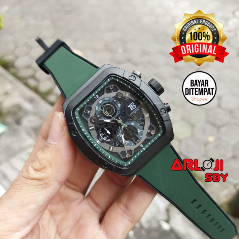 JAM TANGAN PRIA T5 H3857 ORIGINAL TAHAN AIR FREE  BOX PAPPER BAG FREE GELANG TANGAN KAYU