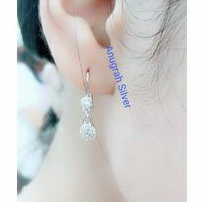 (COD)Anting rumbai anak/dewasa panjang bulat mata putih perak asli 925/Silver lapisan emas putih murni!!!