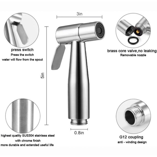 Toilet Shower Jet Bidet Kloset / Shower Cebok Kamar Mandi Set Stainless SS 304 Croom