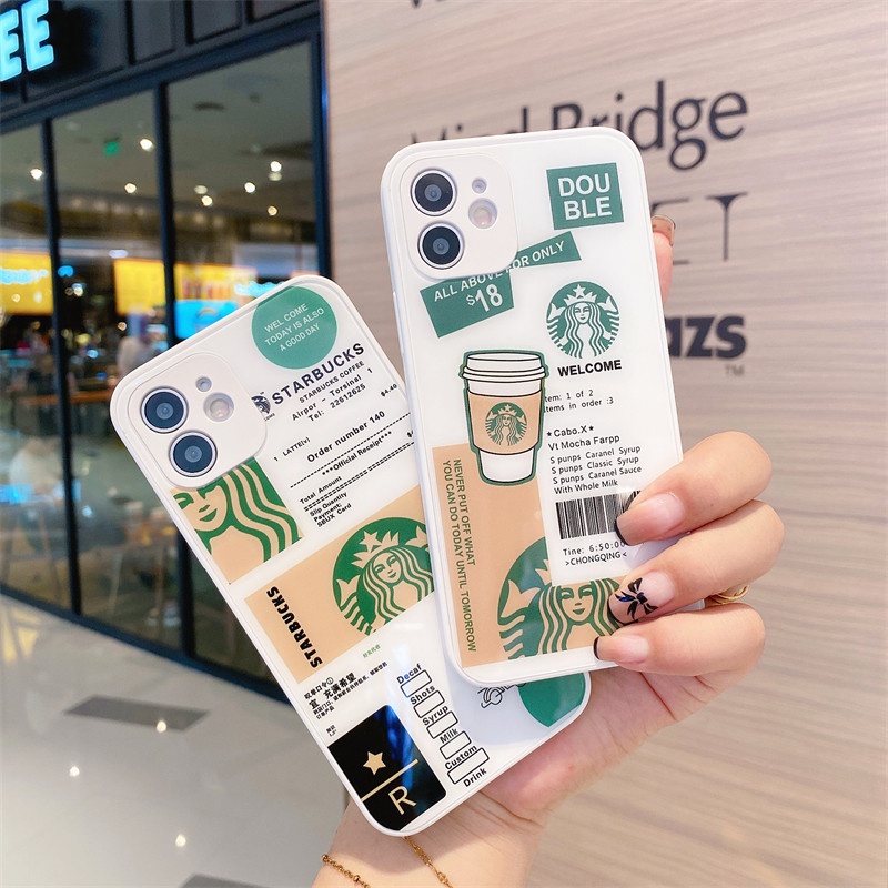 Hard Case Tempered Glass Motif Starbucks Untuk Iphone 7 8 Plus X Xs 11 12 13 Pro Max