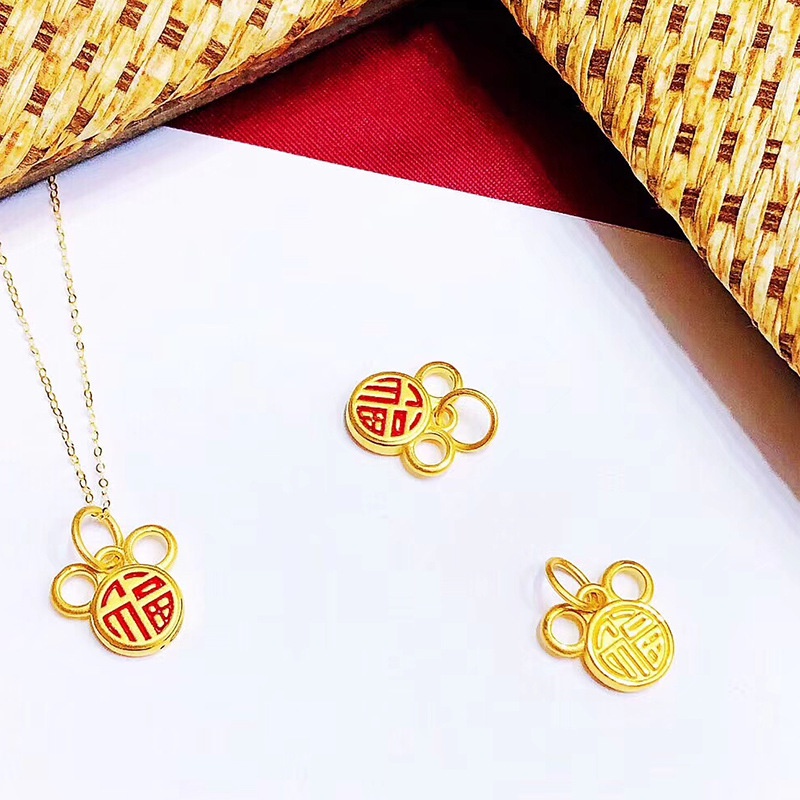 [Ready Stock]Fashion Gold-Plated Mickey Fu Character Cute Pendant Necklace