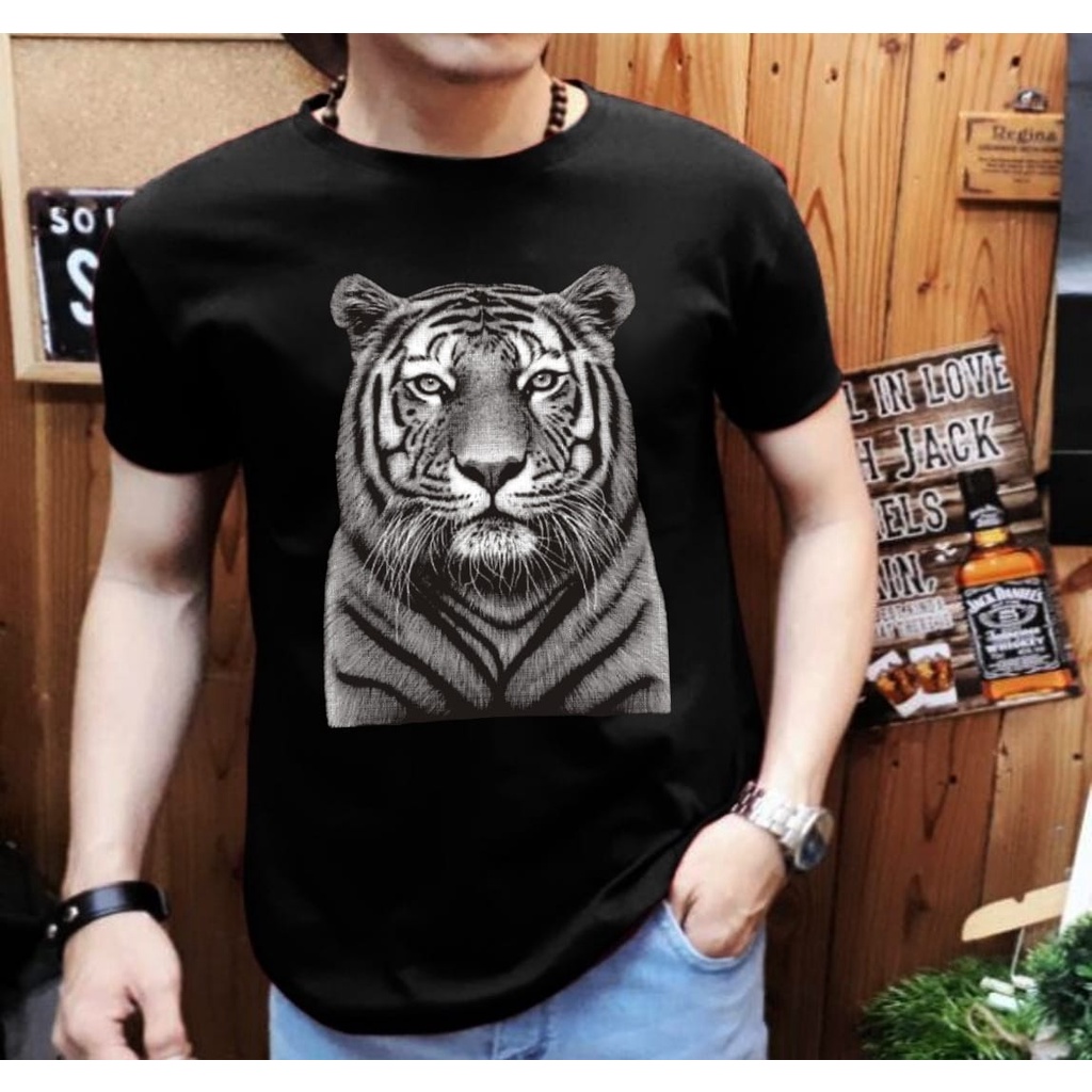 Kaos Distro Pria Lengan Pendek Motif Macan Positif MC-14 / Shalch Trendy