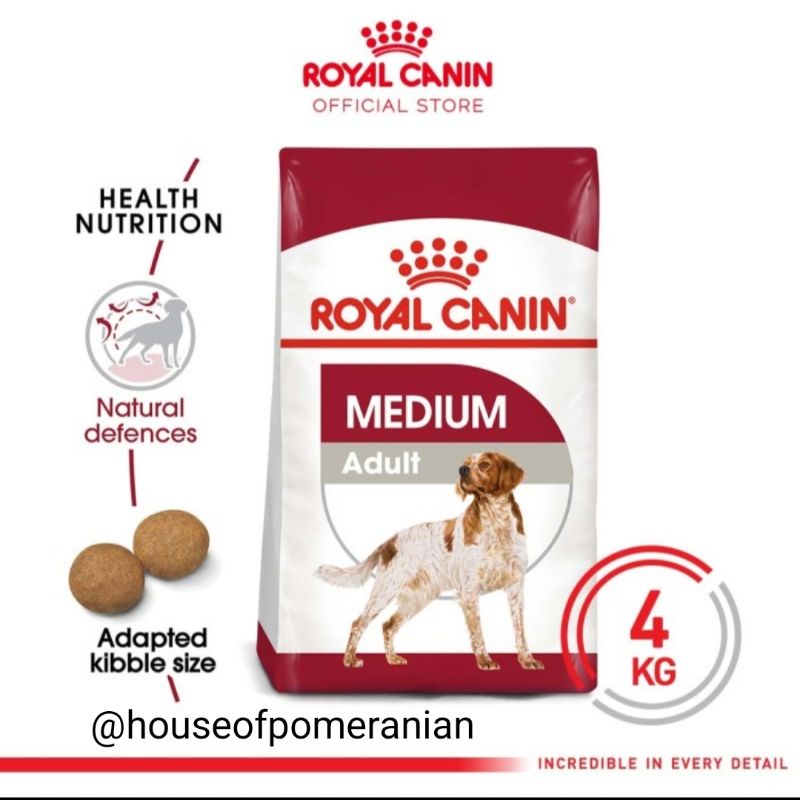 ROYAL CANIN MEDIUM ADULT 4KG makanan anjing kering dogfood kibble