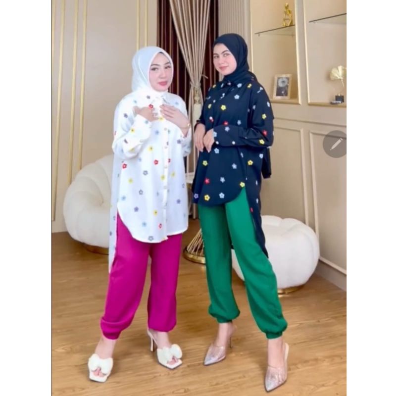 READY Tunik black white bunga shellasaukia