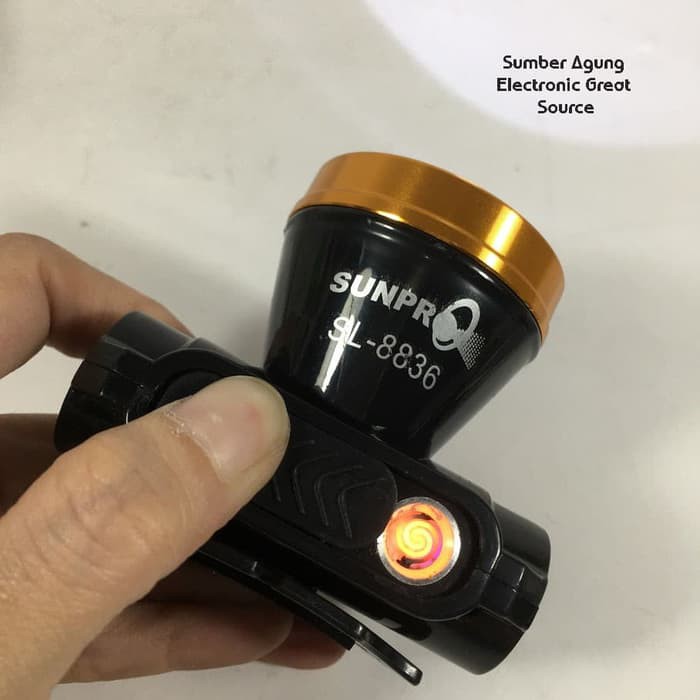 Senter Kepala Sunpro SL8836 Dengan Pematik Rokok Cahaya Putih LED 7W