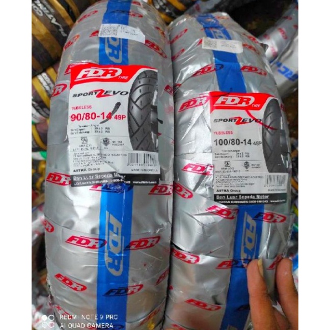 PAKET BAN TUBLES MATIC FDR SPORT ZEVO 90/80 + 100/80 -14 GRATIS PENTIL, BAN BARU 100% ORIGINAL.