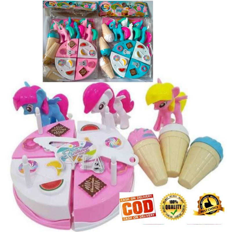 Mainan Kue Tart Potong,Mainan Anak Perempuan Kue Ulang Tahun Kuda Poni,Potong Kue Mainan