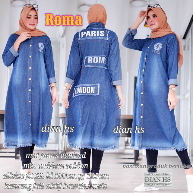 Roma long tunik jeans cantik