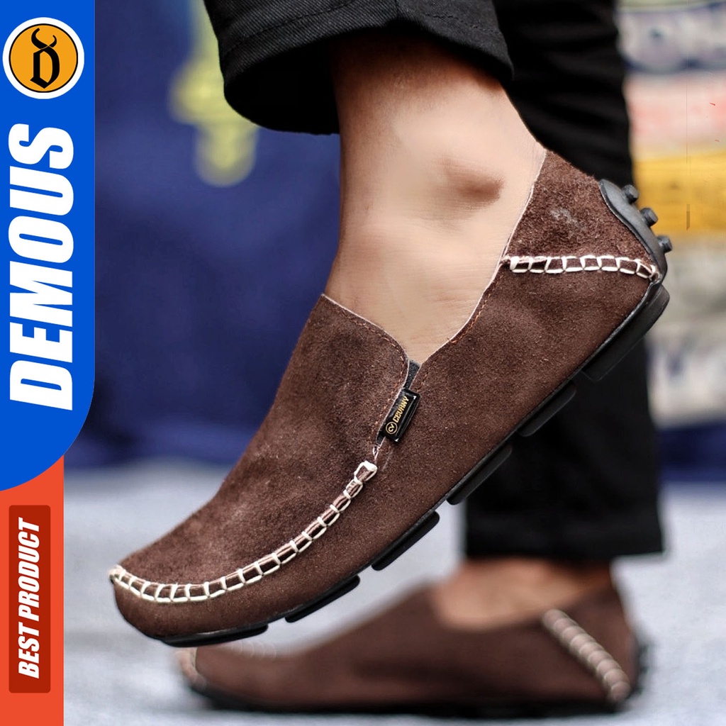 Sepatu Slip On Pria Sepatu Casual Pria Kulit Suede Kerja Kantor Kuliah Kondangan Sepatu Slop Pria Sepatu Hitam Pria DEMOUS SUDE