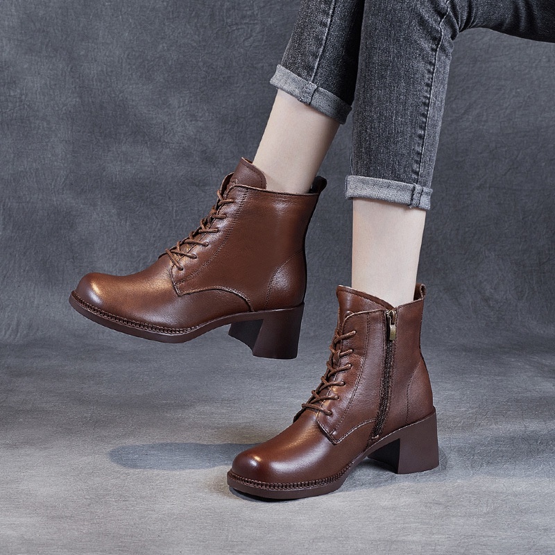 Dr. Martin Boot Sepatu Wanita Retro Heel Tinggi Martin Boots Wanita    Sepatu 2021 Kulit Gandum Sapi