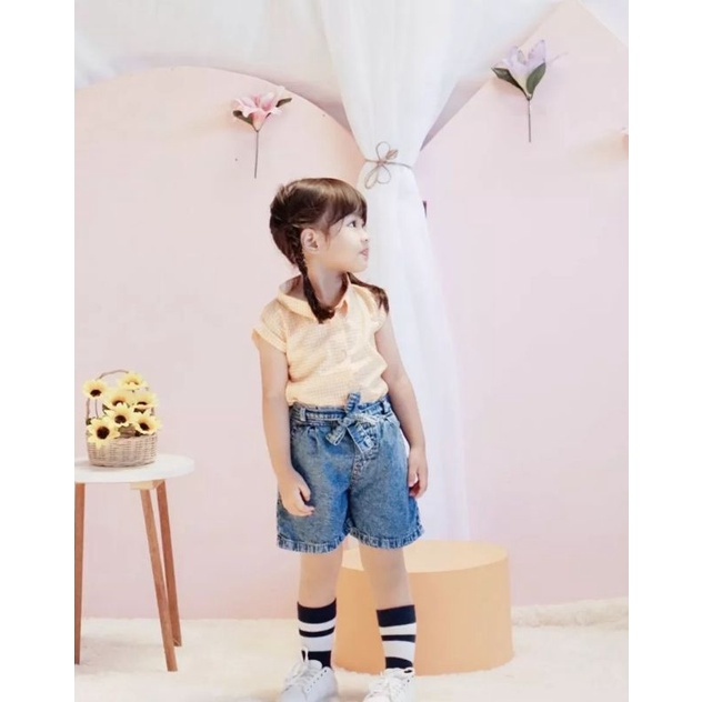 Celana jeans pendek anak perempuan , Hotpants pita anak cewek