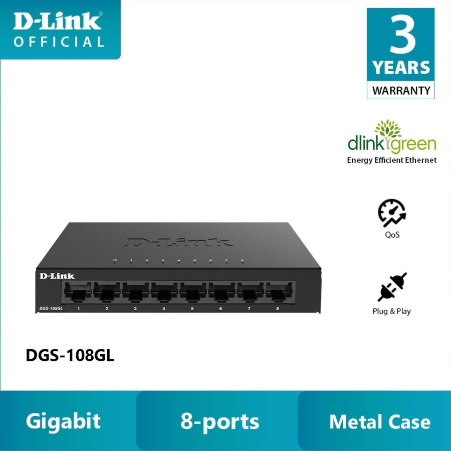 D-Link DGS-108GL 8 Port Gigabit Metal Case Dlink DGS-108 GL
