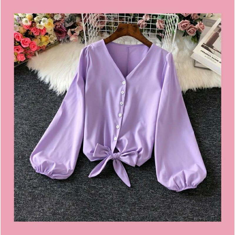 CEKIDOTDOOT/ BLOUSE BALON LILAC /ATASAN WANITA / BAJU TERBARU TERLARIS / BLOUSE TANGAN BALON