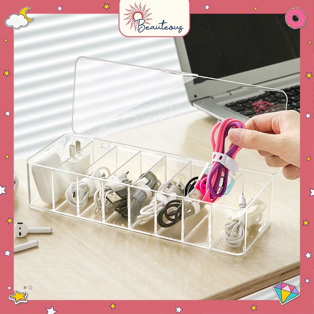 Kotak Penyimpanan Akrilik Transparan Tempat Aksesoris Stationary Lipstik Kabel Storage Organizer Serbaguna