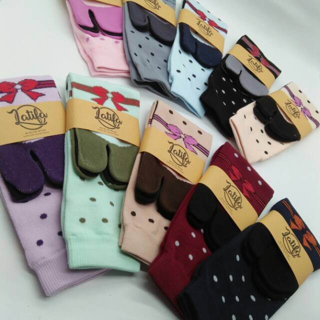 Kaos Kaki Jempol Muslimah Nilon Motif Polkadot Pita Untuk Dewasa