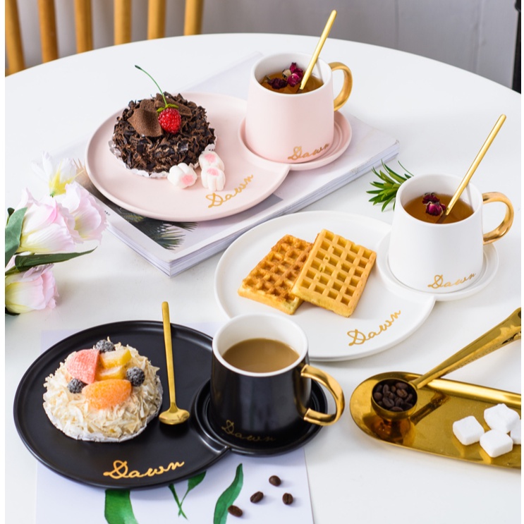Cangkir / Mug Dengan Set Piring Makan Bulat DAWN Bahan Keramik