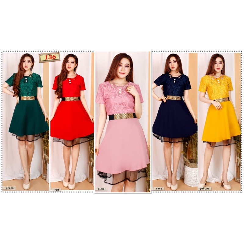 Kathryn collection # 136, dres mekar scuba import premium kombinasi brukat gliter free belt