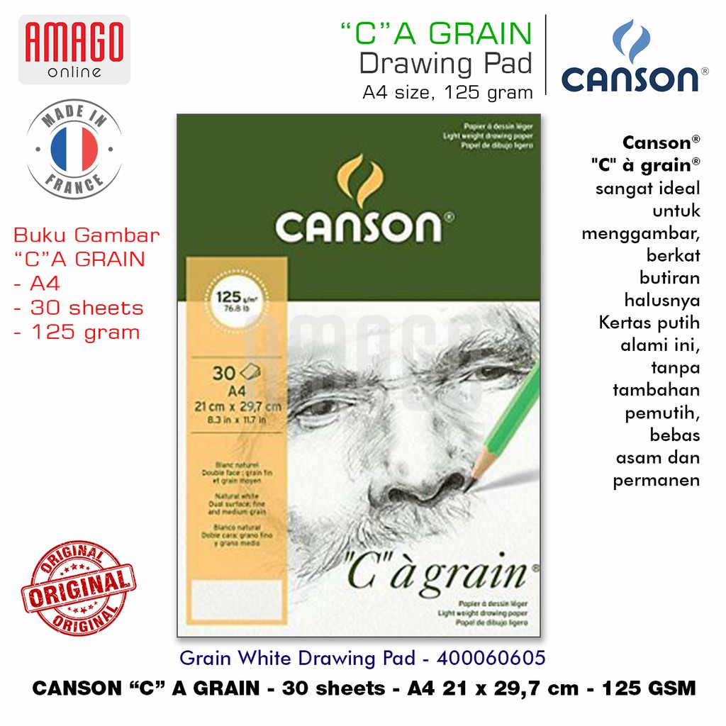 Buku CANSON C A Grain - Pad - 30 sheets - A4 - 21 x 29,7 cm - 125 gram - 400060605