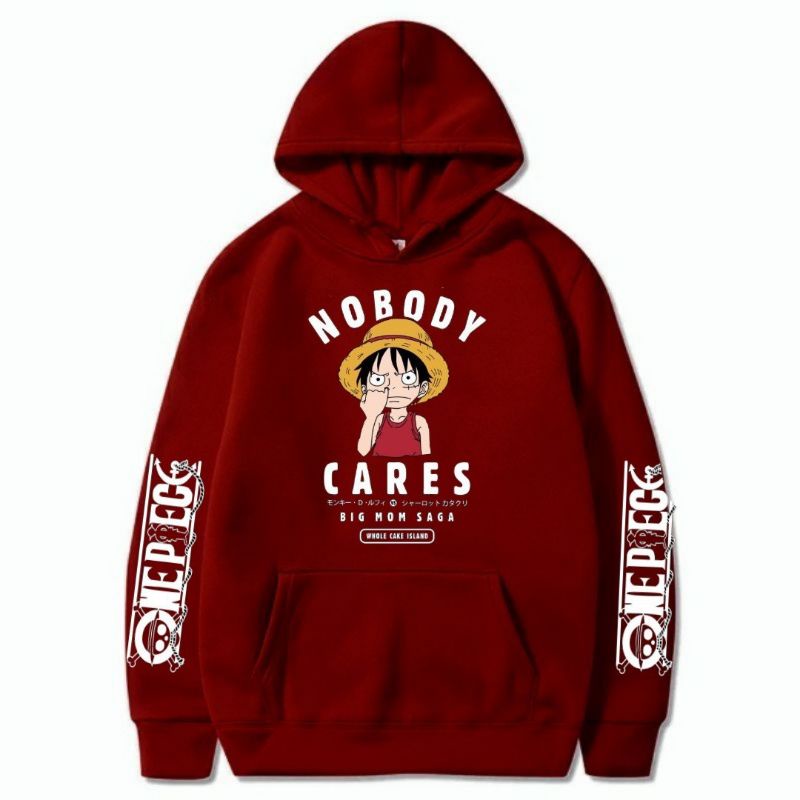 Sweater Hoodie Anak Laki - Laki One Piece Nobody Care Luffy  Usia 5-12 Tahun