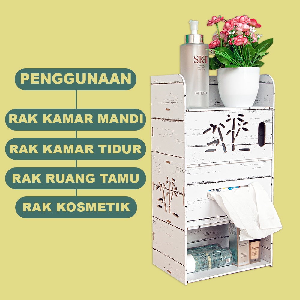 Rak Dinding Gantung Minimalis Kamar Mandi Serbaguna bahan Kayu MDF LC025