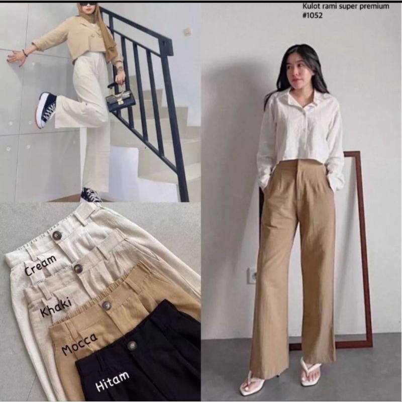 Celana Kulot Linen Kancing Depan