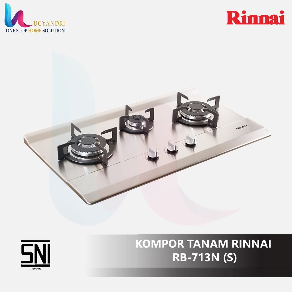 Kompor Gas Tanam 3 Tungku (Stainless) Rinnai RB-713N (S) / FREE ONGKIR