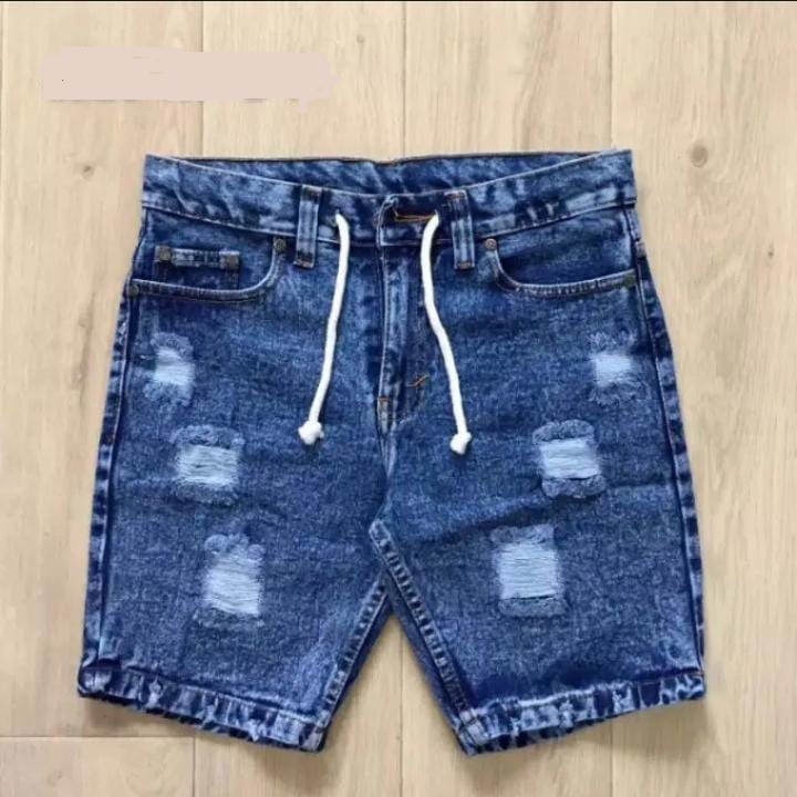 CELANA PENDEK JEANS PRIA SOBEK DISTRO TALI KOLOR