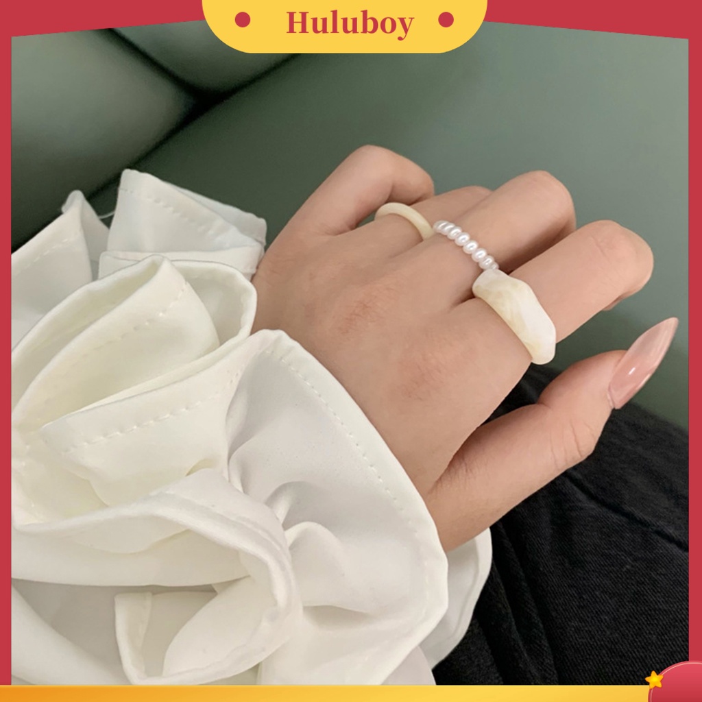 Hu Hu Hu Hu Hu Alat Bantu Pasang Kacamata♡ 3pcs Cincin Jari Geometris Aksen Mutiara Imitasi Untuk Wanita