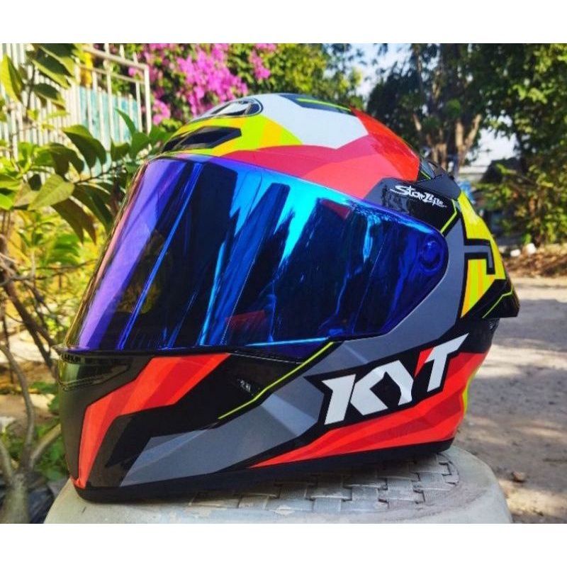 Visor flat KYT  TT course/kacaTT course/VISOR norisk  iridium blue&amp;ReD gold