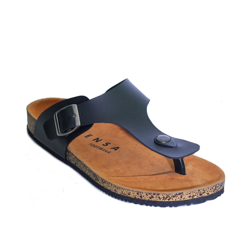 ZAYN BLACK |FORIND x Zensa| Sendal Jepit Tali Kulit Simpel Kayu Pria/Cowok/Men - Sandal Footwear