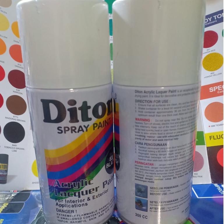 SOLID COLOURS DITON Spray Paint Acrylic Lacquer Paint 300cc Pilox Pilok Cat Semprot Glossy Mengkilap Solid 300ml (Black Clear Red Blue Clear Silver Grey Pink Orange Yellow)