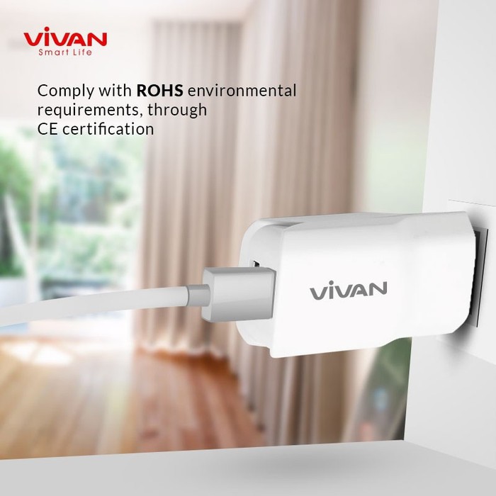 VIVAN DD01 Adaptor Charger Dual USB 2.4A + Micro USB Cable