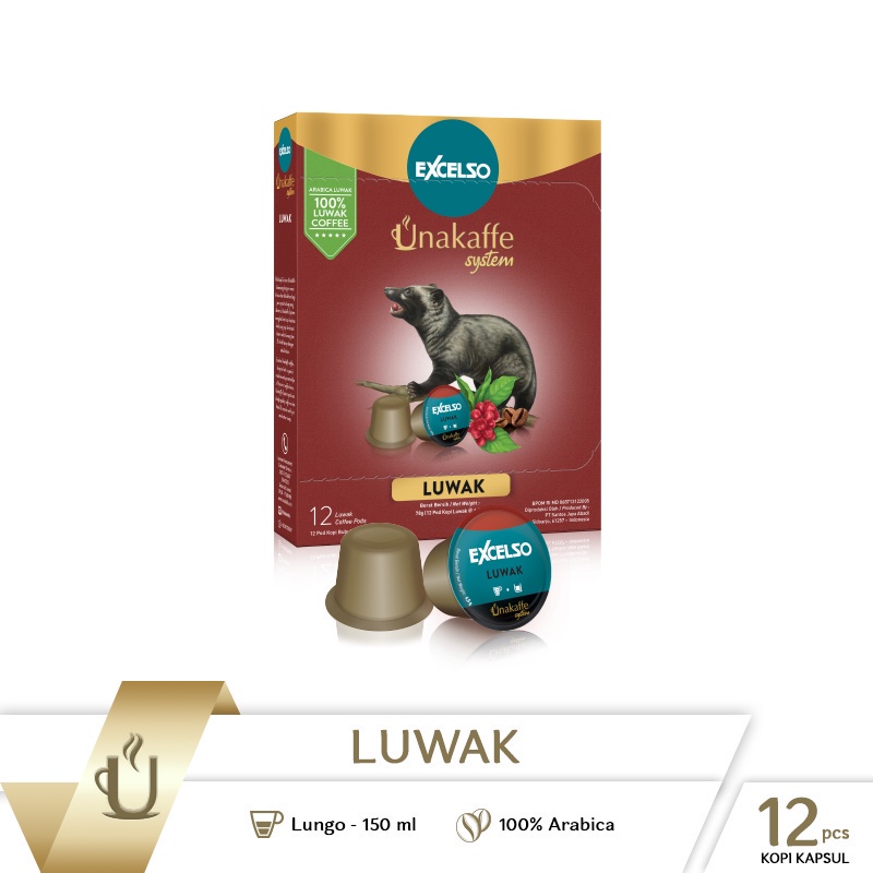

MURAH - Unakaffe System Coffee Capsule - Kopi Kapsul Excelso UnakaffeLuwak Box - isi : 12 Pod @6gr