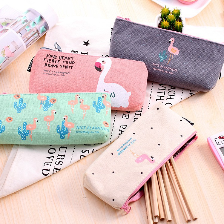 Tempat Alat Tulis Karakter Burung FLAMINGO / Tempat Pensil Motif Flamingo / Stationary Bag Flamingo