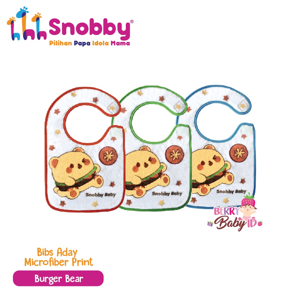 Snobby Bibs Aday Microfiber Print Motif Slabber Celemek Makan Bayi Berry Mart