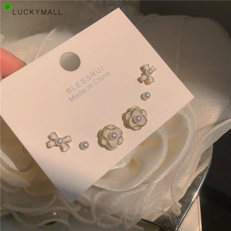 Set Anting Stud Mutiara Camellia Bahan S925 Silver Gaya Elegan Untuk Wanita