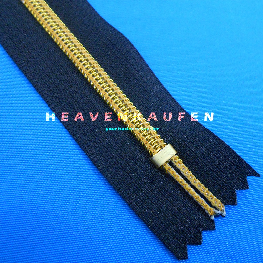 Resleting Zipper 30 cm Coil Hitam - Gold Close End Kode CG